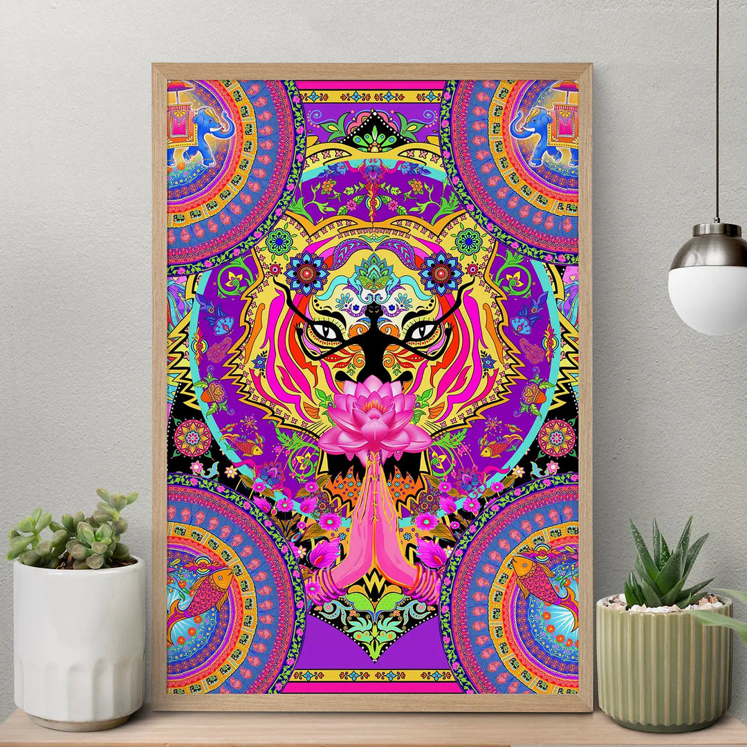 Tiger Face Quirky Comic Style Printed Wall Art | 11x19 Inch | Unframed