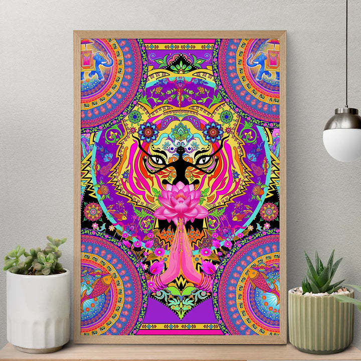 Tiger Face Quirky Comic Style Printed Wall Art | 11x19 Inch | Unframed