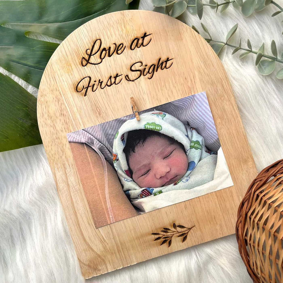 Photo Personalized Laser Cut "Love At First Sight" Wooden Decorative Plaque