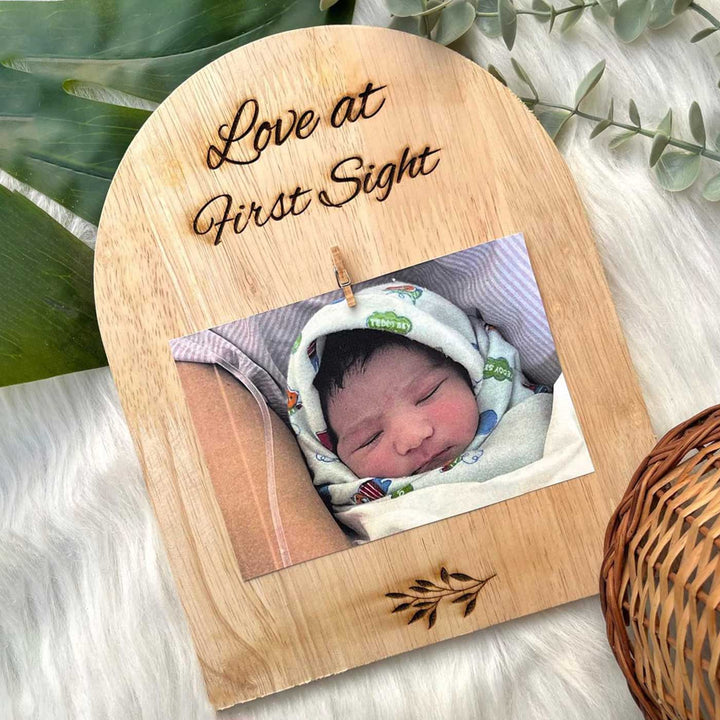 Photo Personalized Laser Cut "Love At First Sight" Wooden Decorative Plaque