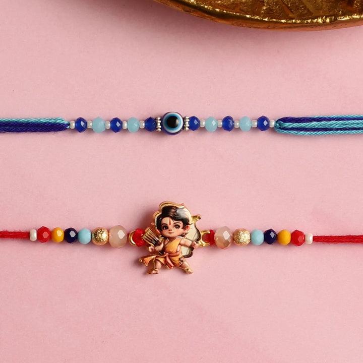 Handmade Shri Ram & Evil Eye Kids Rakhi With Roli Chawal | Set Of 2