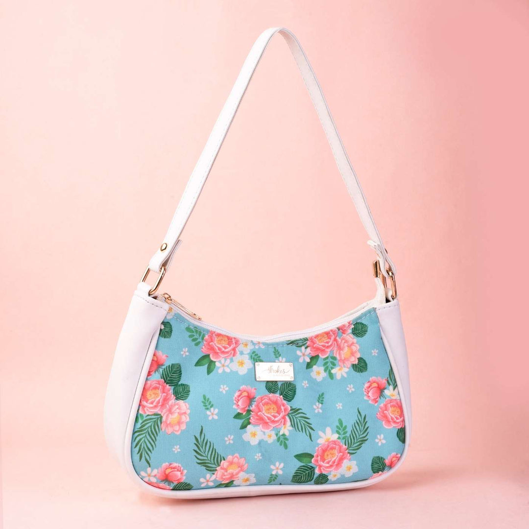 Peonies & Plumeria Vegan Leather Baguette Bag