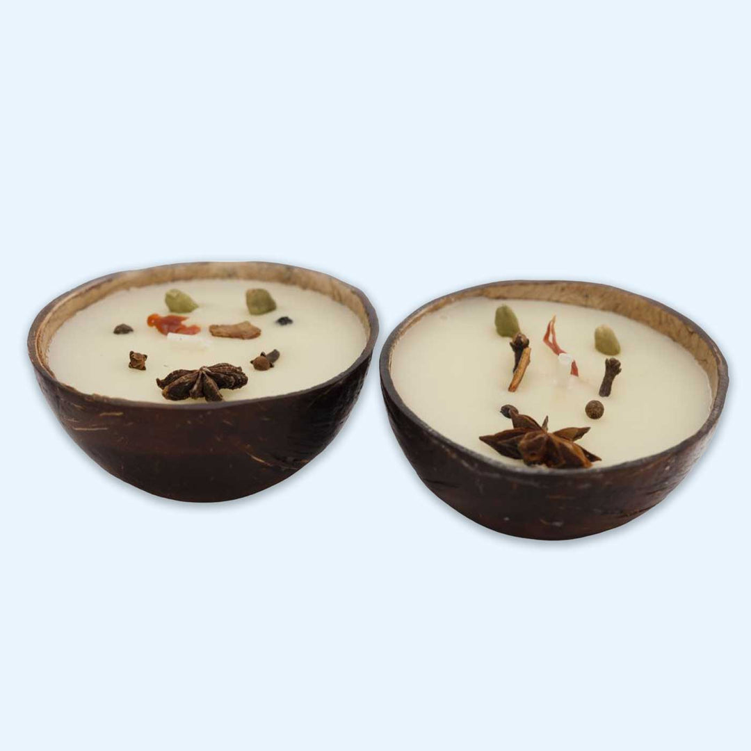 Eco-friendly Handmade Spice's Scented Coconut Shell Candle | Set Of 2