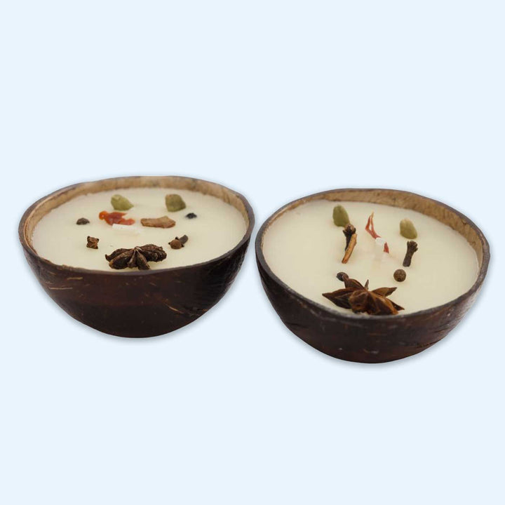 Eco-friendly Handmade Spice's Scented Coconut Shell Candle | Set Of 2
