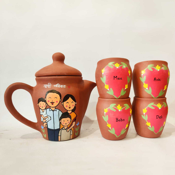 Family Reunion | Handpainted Clay Teaset With Photo Based Caricature
