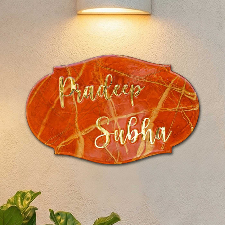Handmade Resin Orange & Gold Victorian Marbled Name Plate
