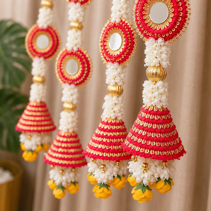 Handcrafted Mirror Tassels & Mirror Work Door Hangings With Top Loop For Festive Decor
