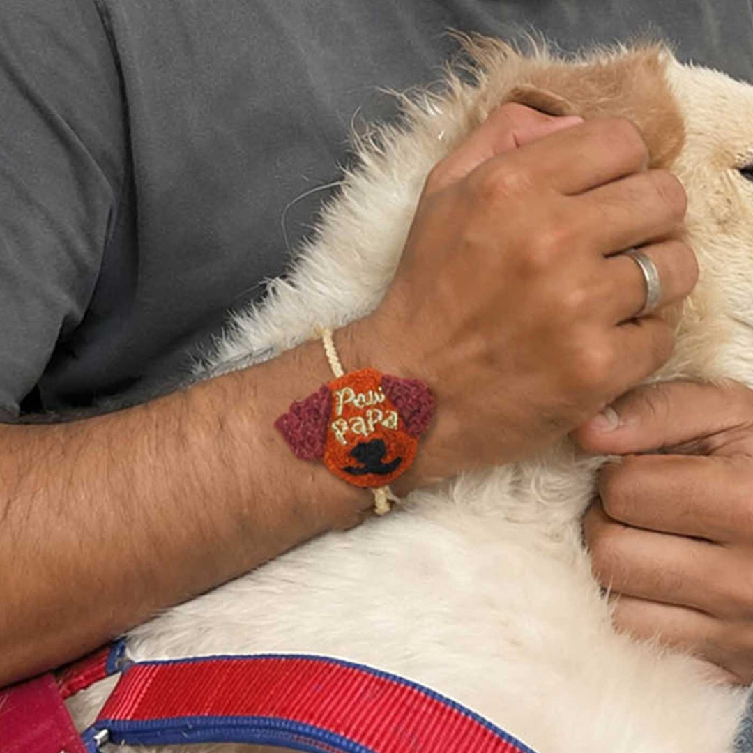 Handmade Thread Embroidered "Paw Papa" Reusable Rakhi Magnet For Brother