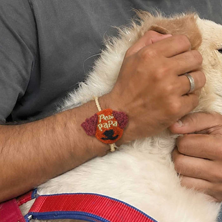 Handmade Thread Embroidered "Paw Papa" Reusable Rakhi Magnet For Brother