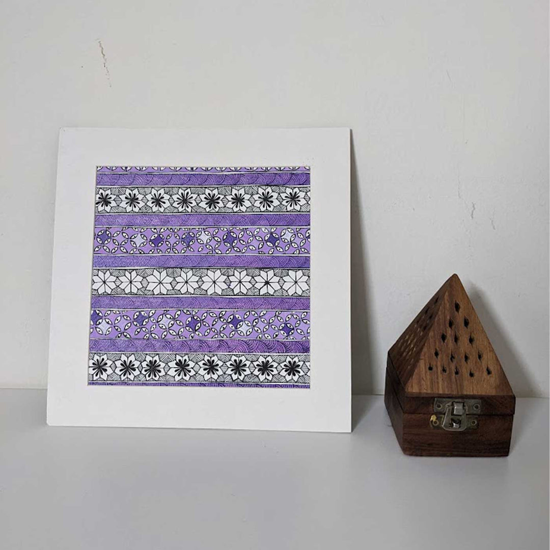 8 x 8.5 Inch | Traditional Purple & White Madhubani Style Drawing With Frame