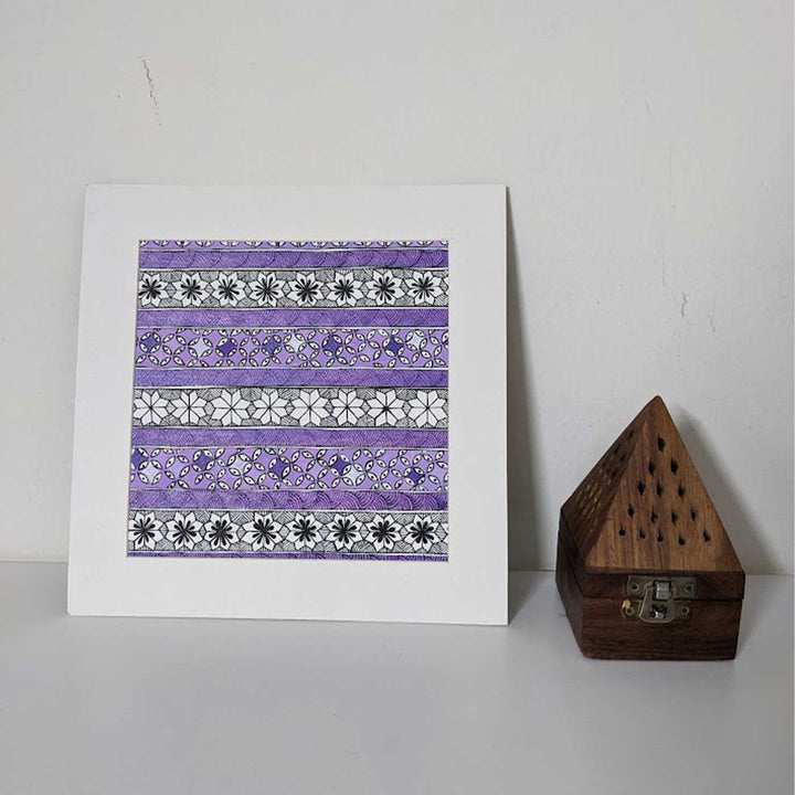 8 x 8.5 Inch | Traditional Purple & White Madhubani Style Drawing With Frame