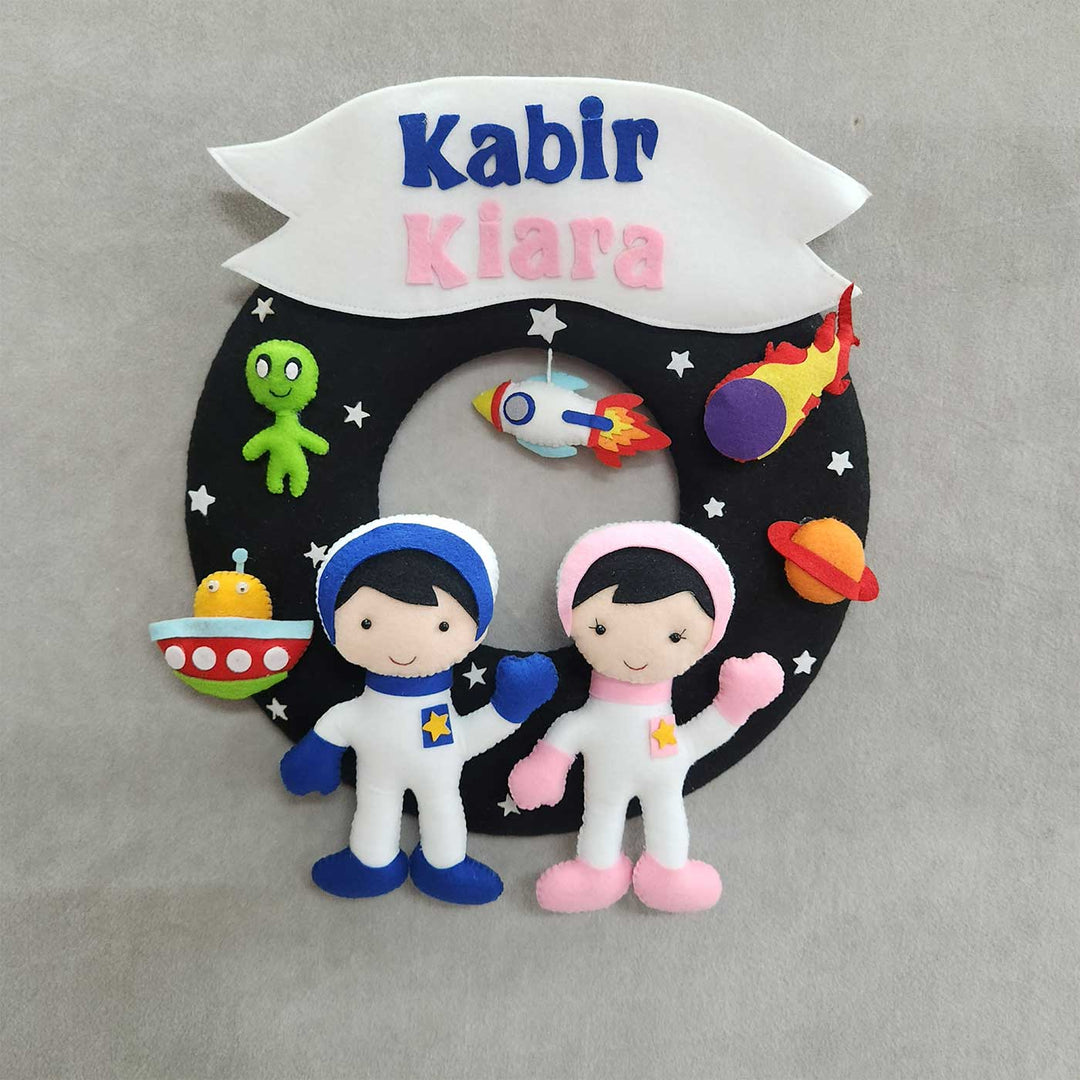 Personalized Astronaut Theme Felt Kids Name Plate