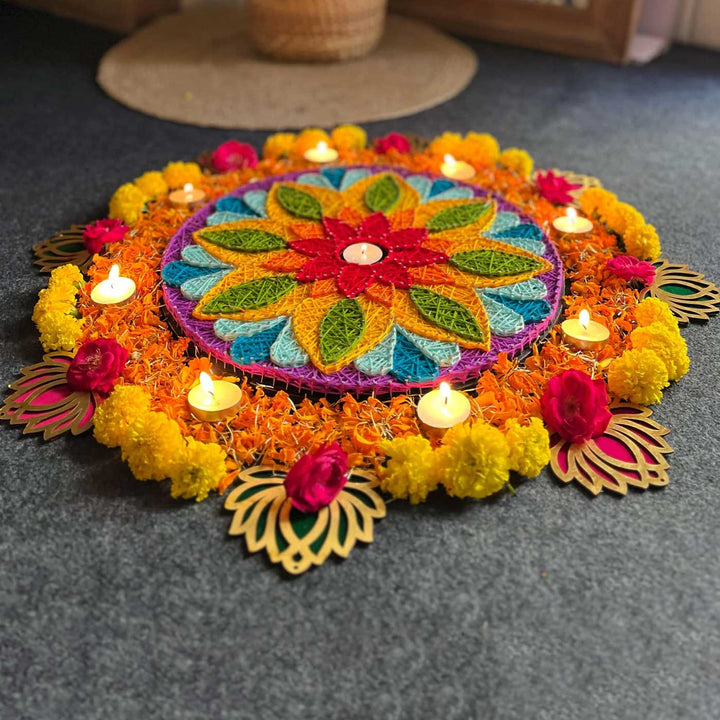 Handmade String Art Rangoli Design Mdf Wood Tealight Holder