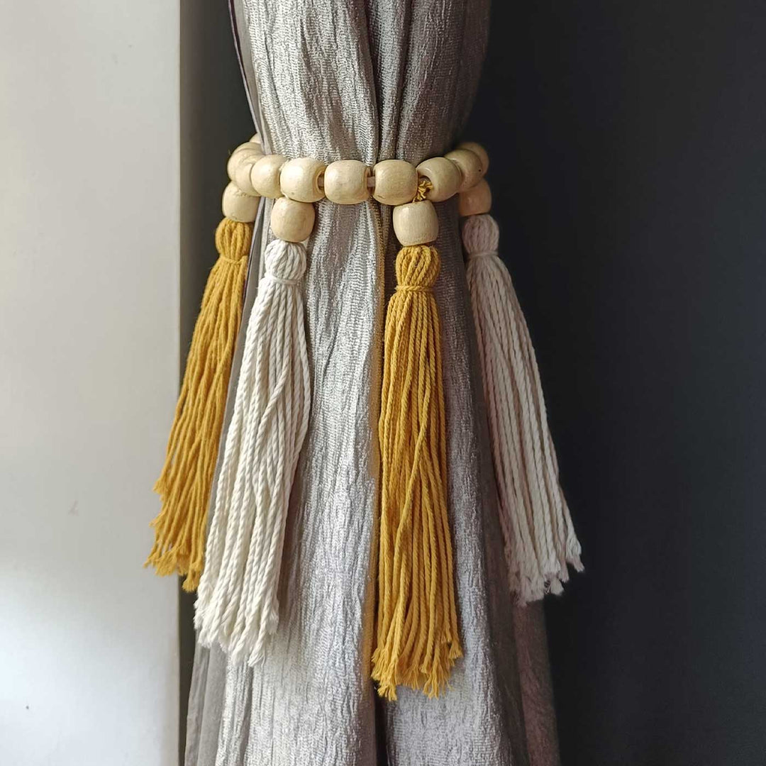 Set Of 2 | Handmade Macrame Tassle Design Cotton Curtain Tie-Back