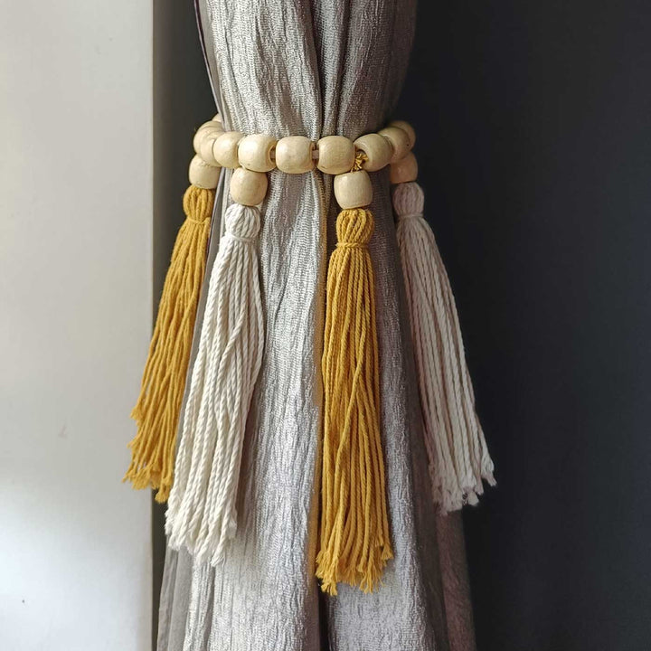 Set Of 2 | Handmade Macrame Tassle Design Cotton Curtain Tie-Back