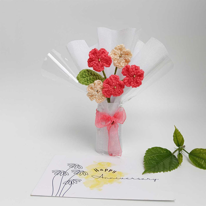 Handmade Crochet Blossom Mini Flower Bouquet | Includes Photo & Greeting Card