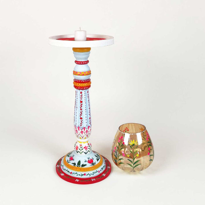 Hand-Painted Elara Wooden Candle Holder