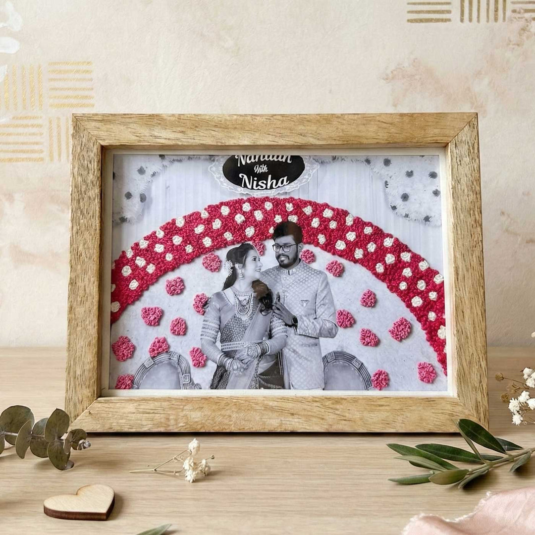 Garland Design Hand Embroidered Photo With Wooden Frame