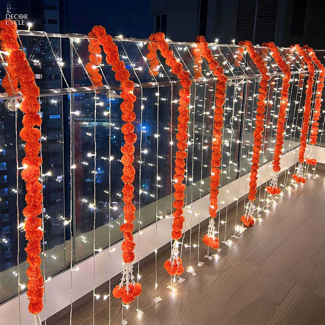 Glamour Orange Marigold Garland Decor Kit With Warm White Fairy Lights