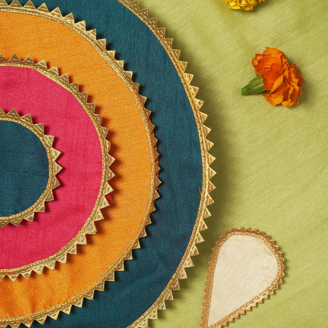 Handmade Round Raw Silk Pooja Asan/Rangoli Mat | Set Of 4