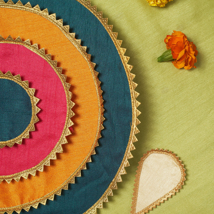 Handmade Round Raw Silk Pooja Asan/Rangoli Mat | Set Of 4