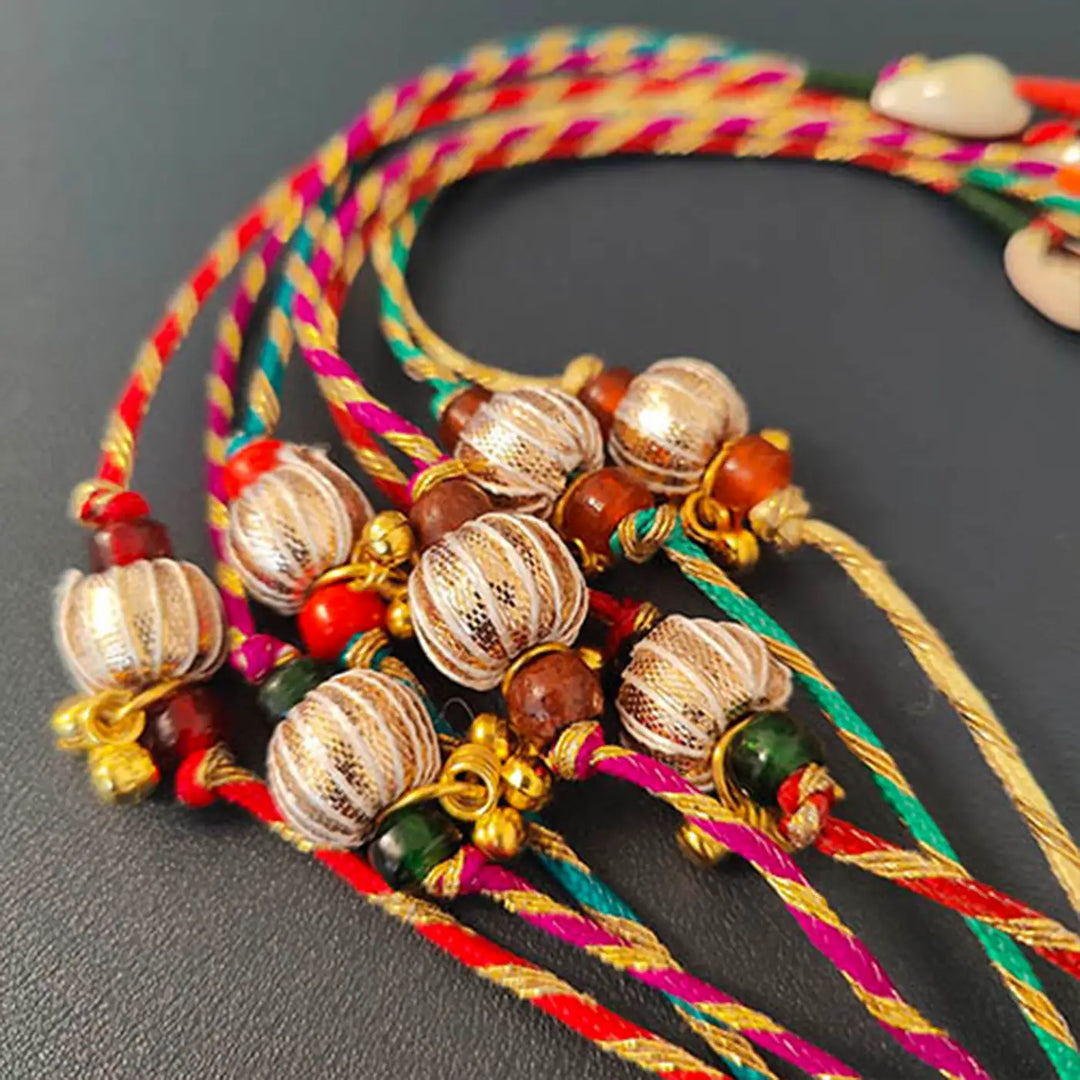Handmade Beaded Gota Pati Rakhi With Roli Chawal | Set Of 7