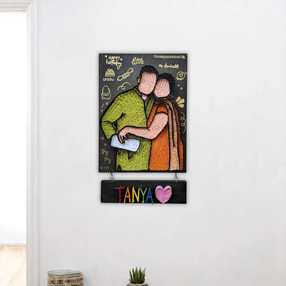 Photo Personalized Handmade String Art Couple Theme MDF Wood Name Plate
