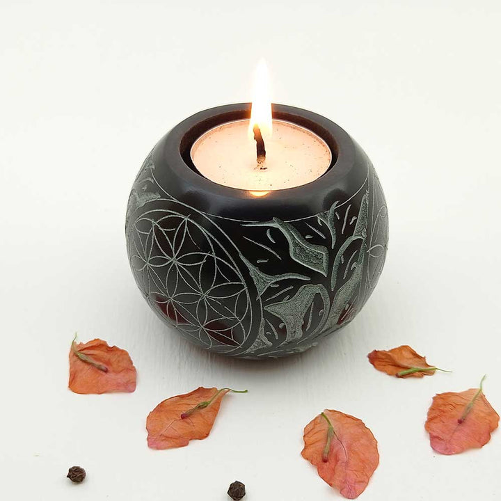 Handmade Black Deema Sleek Serving Plate Candle Holder | Set of 2