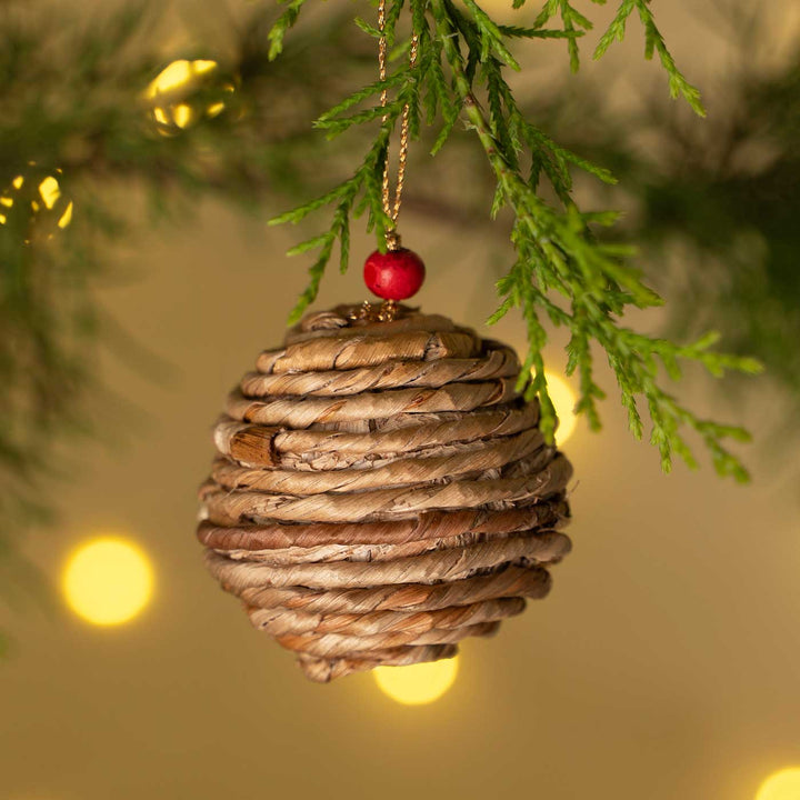 2 Pc | Handmade Banana Rope Christmas Ball Ornaments