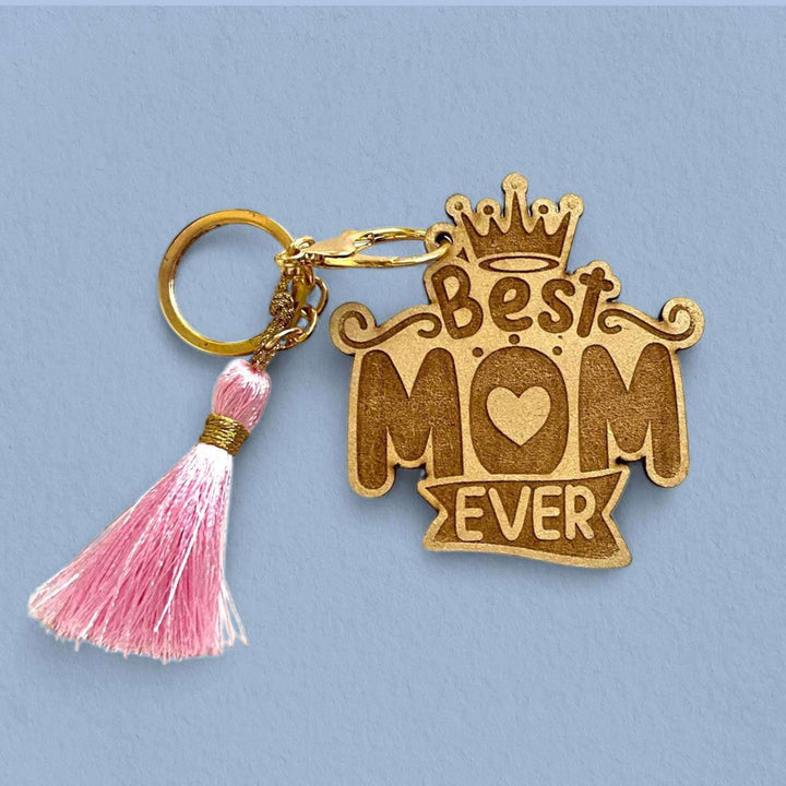 Handmade Best Mom Ever MDF Wood Keychain