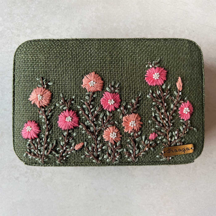 Personalized Embroidered Olive Box Clutch
