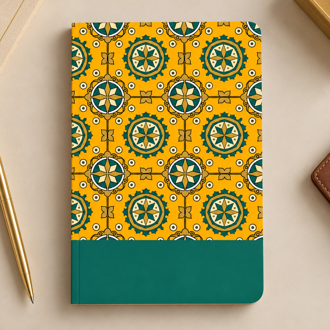 Yellow Geometric Pattern A5 Journal With Kanchipuram Weaves Heritage Cover For Festive Gifting
