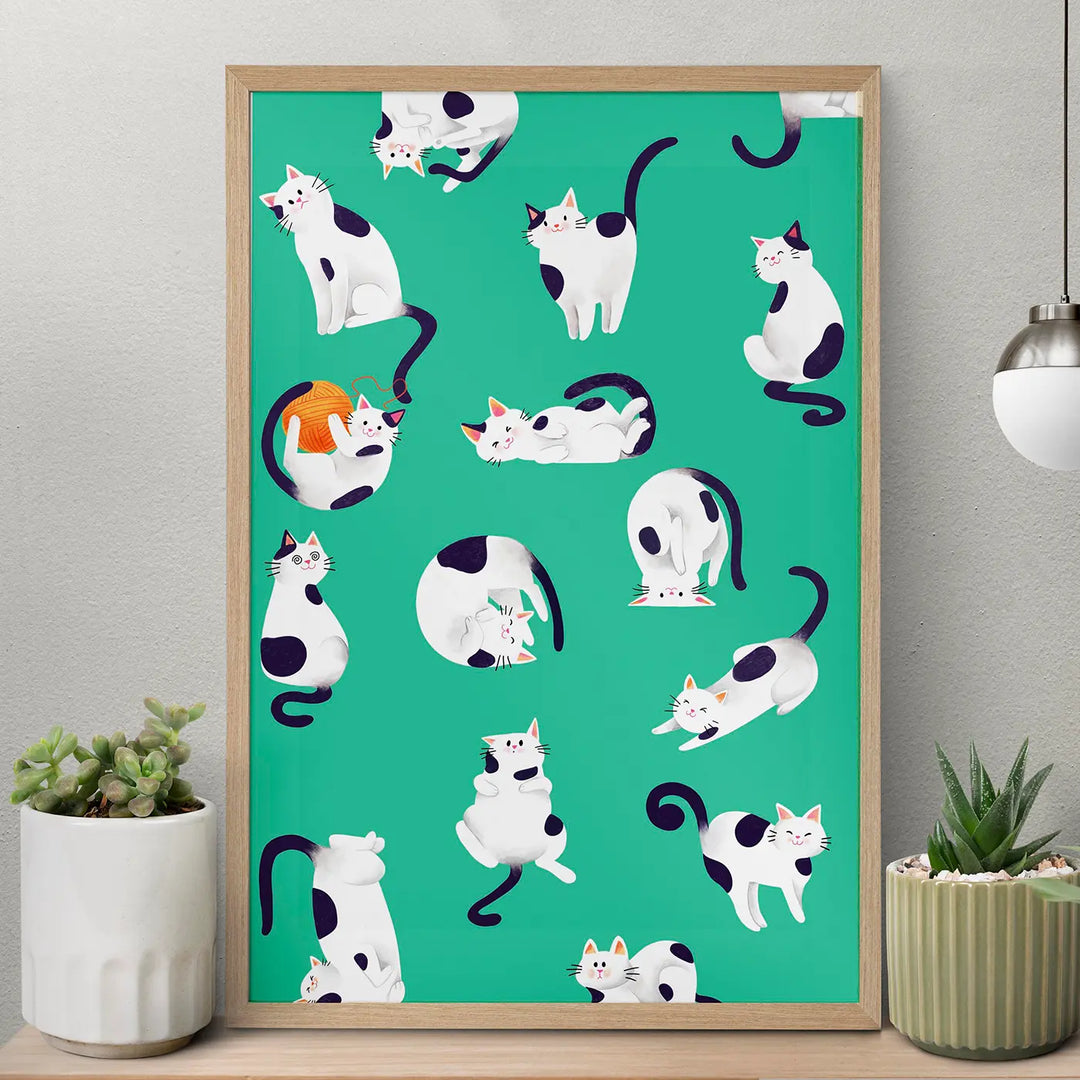 The Cat Collective Quirky Comic Style Printed Wall Art | 11x19 Inch | Unframed