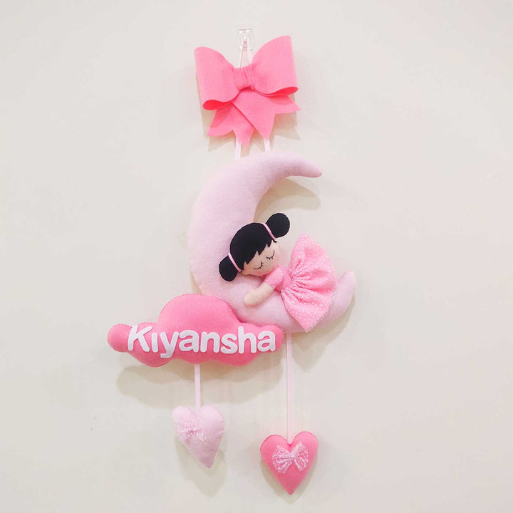 Personalized Handmade Girl On Moon Theme Felt Kids Name Plate