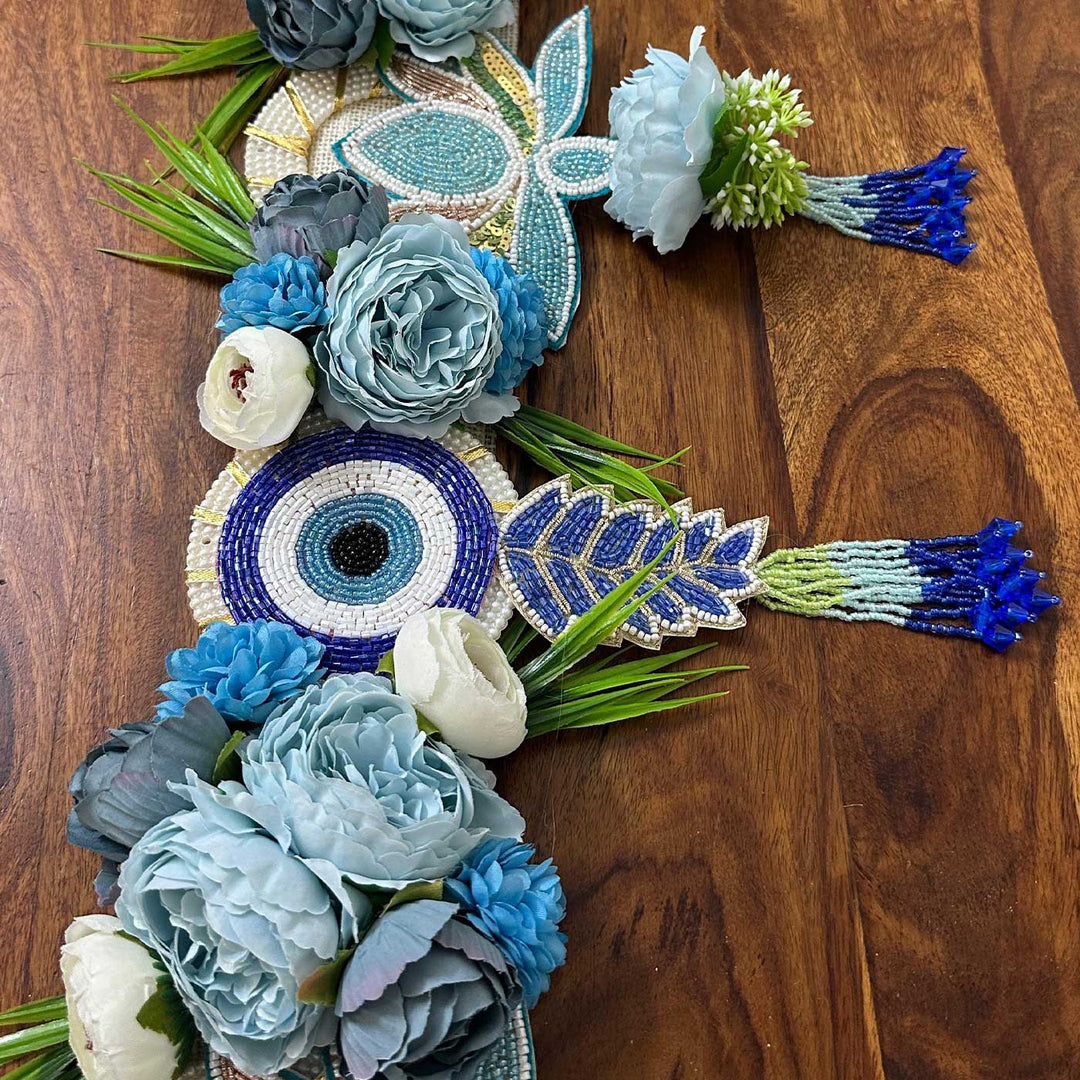 Handmade Beaded Floral Evil Eye Design Jute Toran