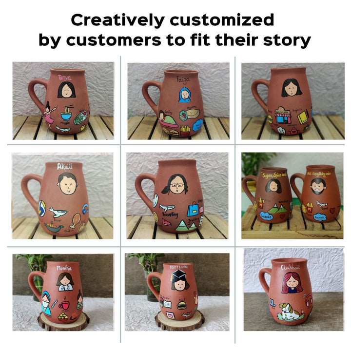 Handpainted Personalized Hobby Theme Clay Mug With Doodles