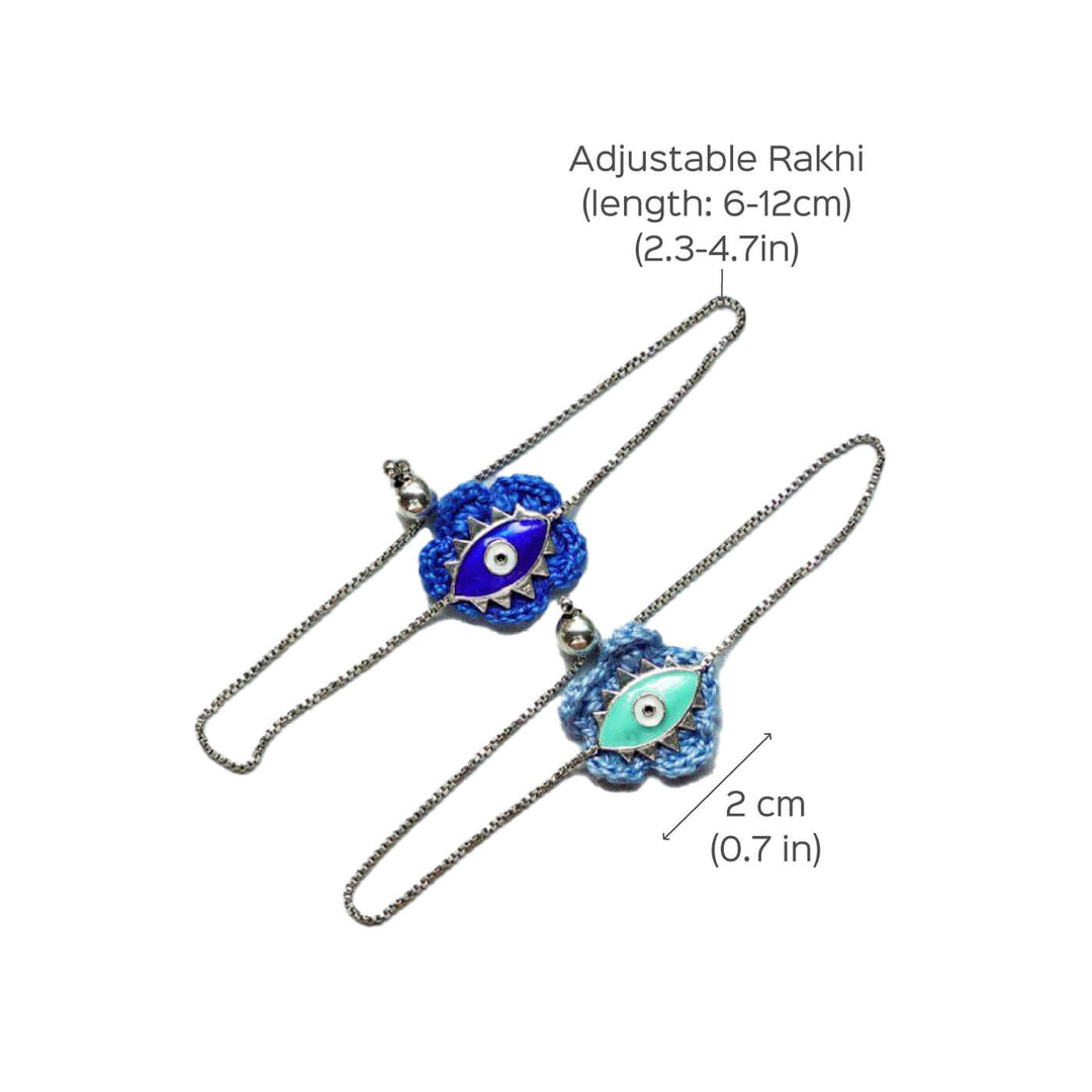 Handcrafted Evil Eye Silver Strap Rakhi For Kids With Rice Roli - Dimension and Size Chart