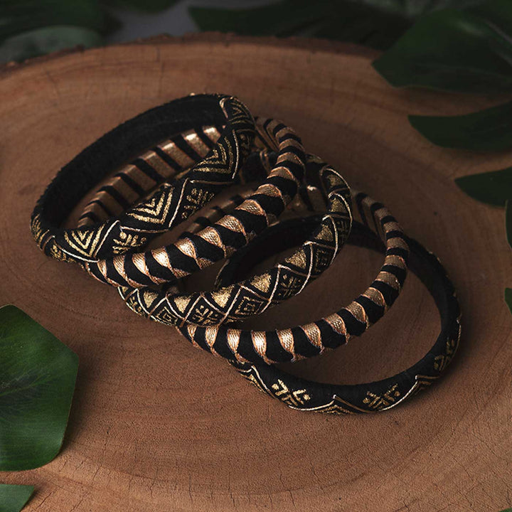 Black & Golden Handcrafted Elegant Gotta Patti Bangles | Set of 5