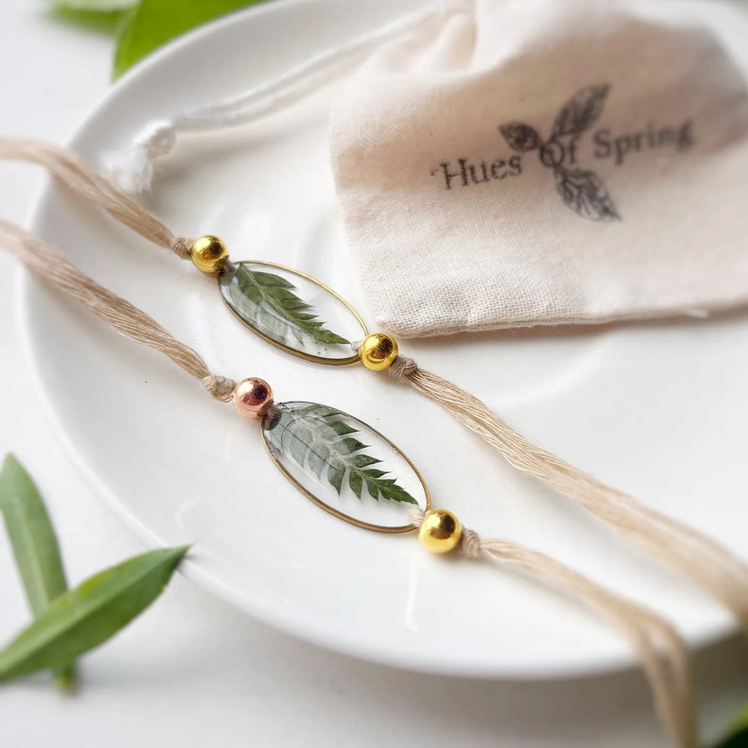 Handmade Preserved Flower Sukoon Wilderness Resin Rakhi With Roli Chawal
