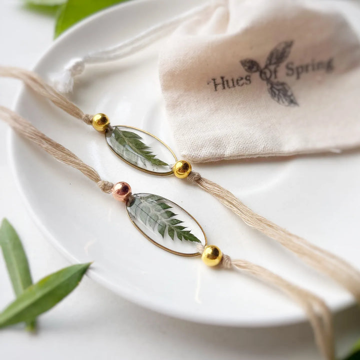 Handmade Preserved Flower Sukoon Wilderness Resin Rakhi With Roli Chawal