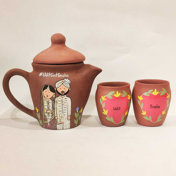 Wedding Keepsake| Handpainted Clay Teaset With Photo Based Caricature