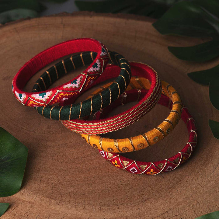 Multicolor Handcrafted Delicate Thread Work Bangles | Set of 5
