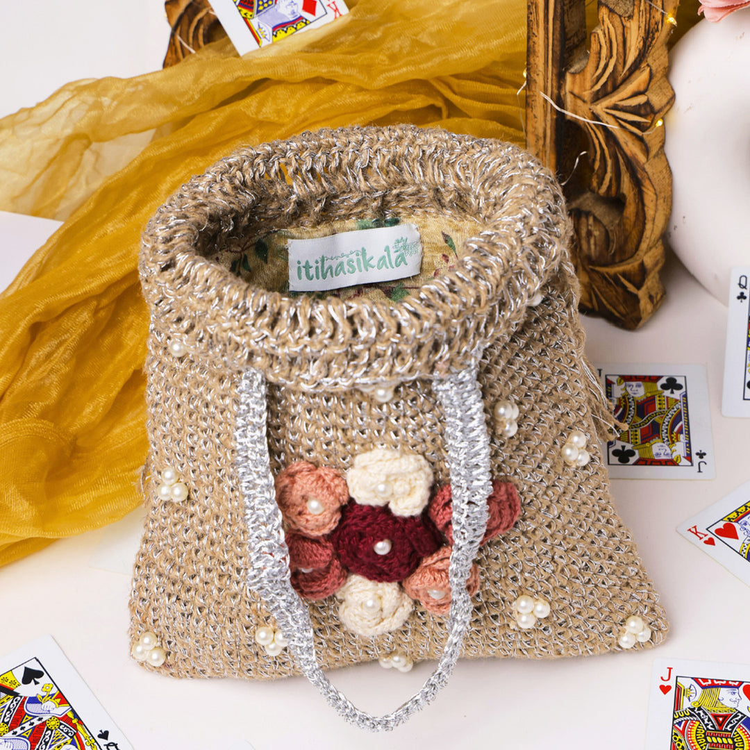 Handmade Crochet Pearl Blossom Potli