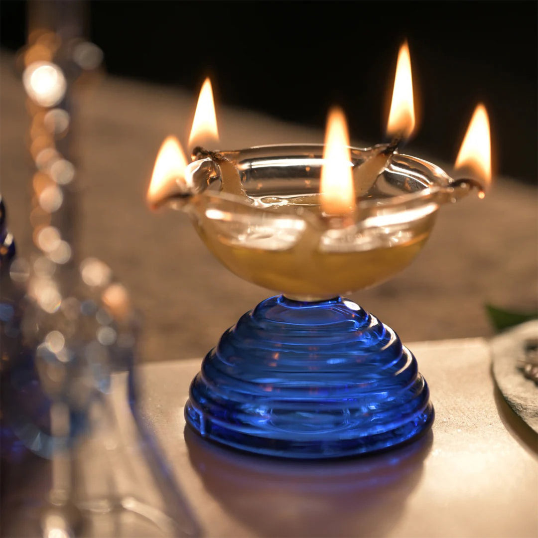 Handmade Blue Small Borosilicate Glass Oil Lamp / Diya | 2.2 inch