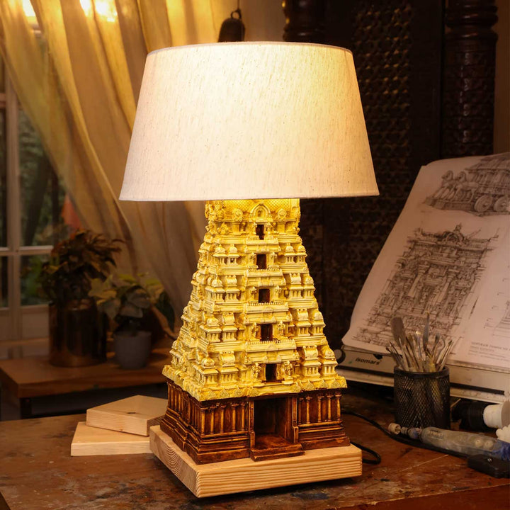 Handcrafted Gopuram South Indian Temple Gateway Miniature Table Lamp For Home Decor