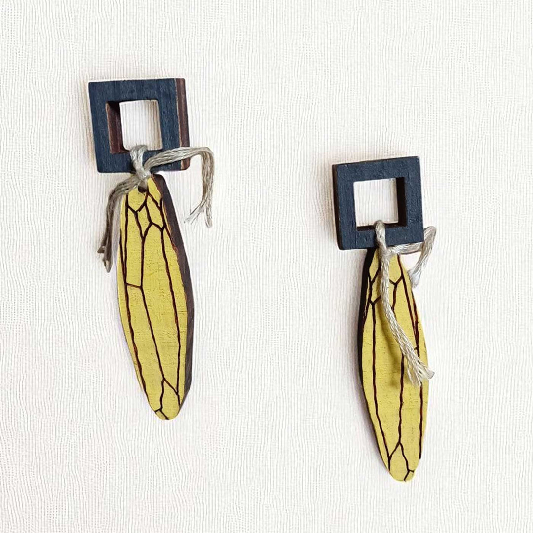 Handmade Yellow Grey Wooden Earrings