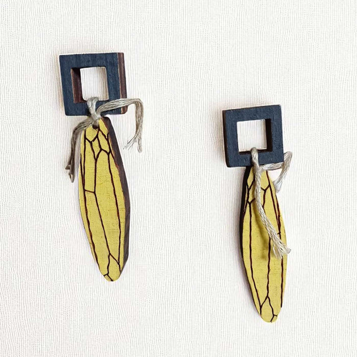 Handmade Yellow Grey Wooden Earrings