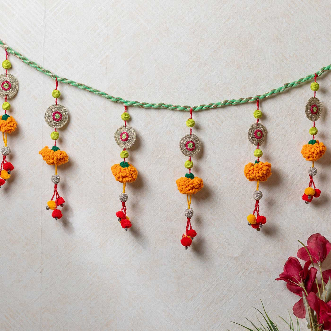 49 Inch | Intricate Realistic Crochet Marigold Devi Design Cotton Toran