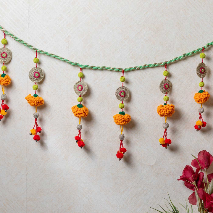 49 Inch | Intricate Realistic Crochet Marigold Devi Design Cotton Toran