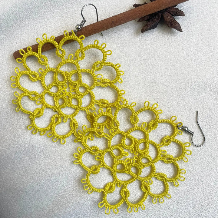 Handmade Tatting Flower Design Lace Cotton Earrings